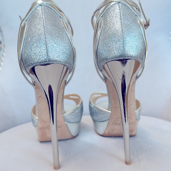 Jimmy Choo Laurita metallic glitter platform sandals, silver, size 38 - Picture 7 of 10